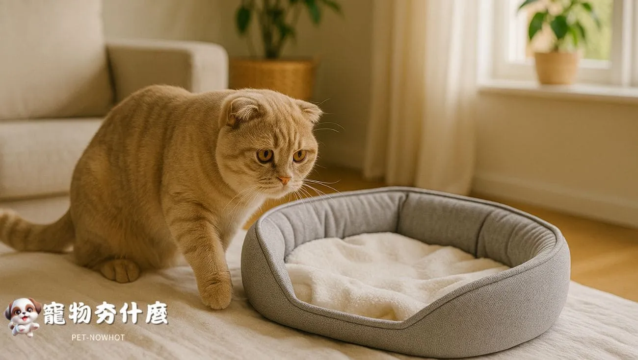 摺耳貓探查新寢具環境