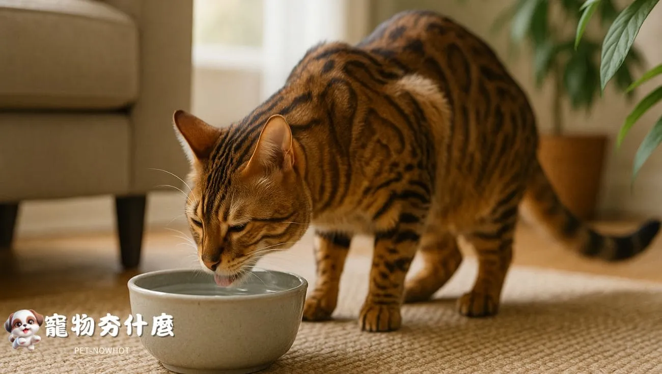 孟加拉貓喝水自然家居景