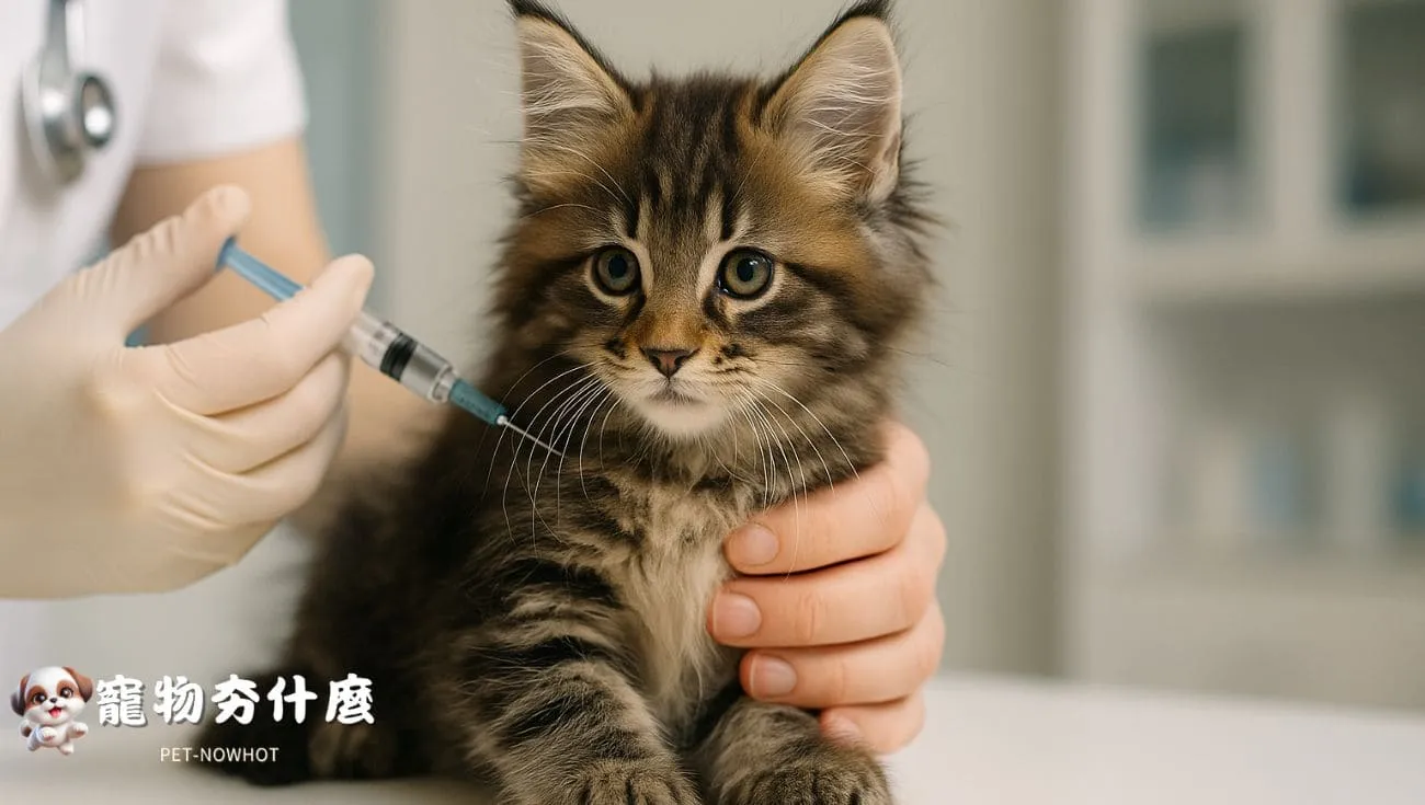 緬因貓幼貓施打疫苗特寫照