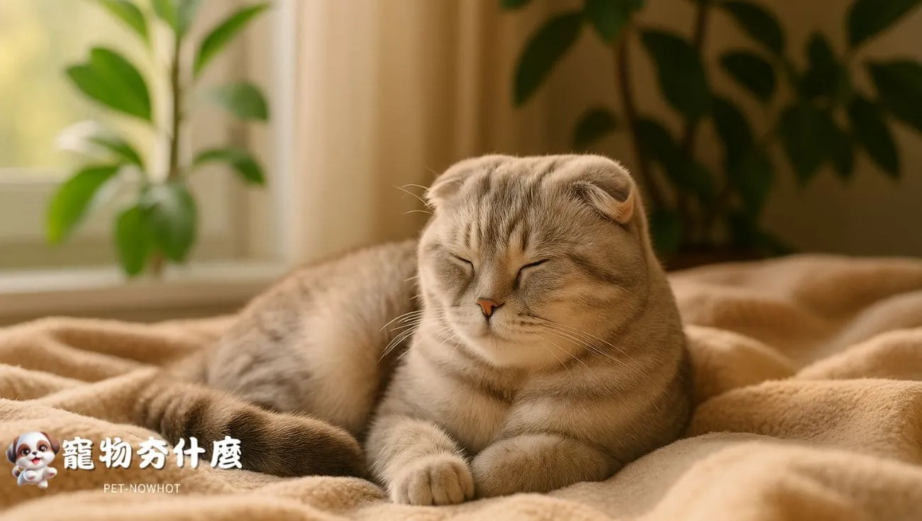 摺耳貓疫苗後家中休息情境