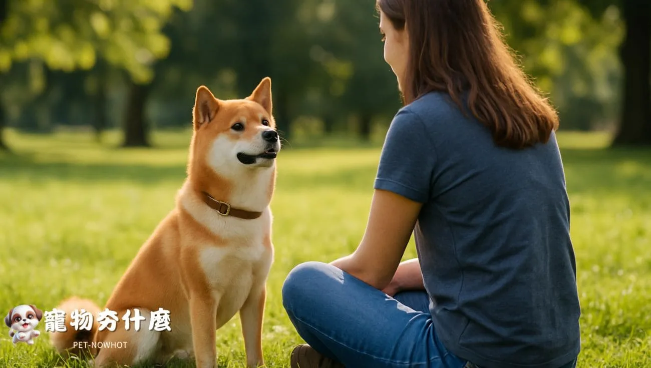 柴犬與主人公園陪伴