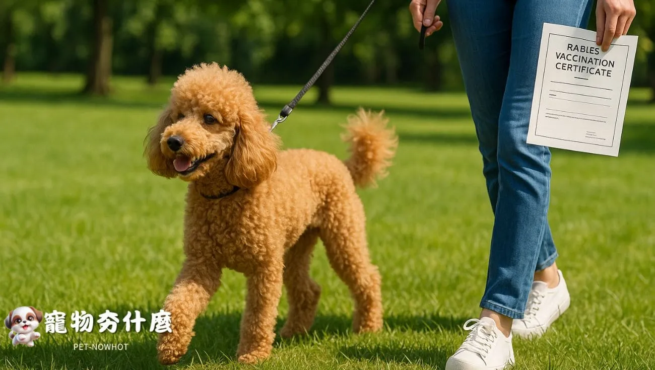 貴賓犬與主人戶外散步