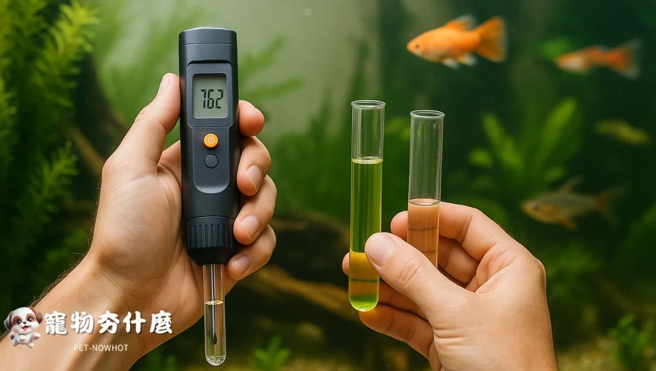 水族飼主進行水質檢測操作