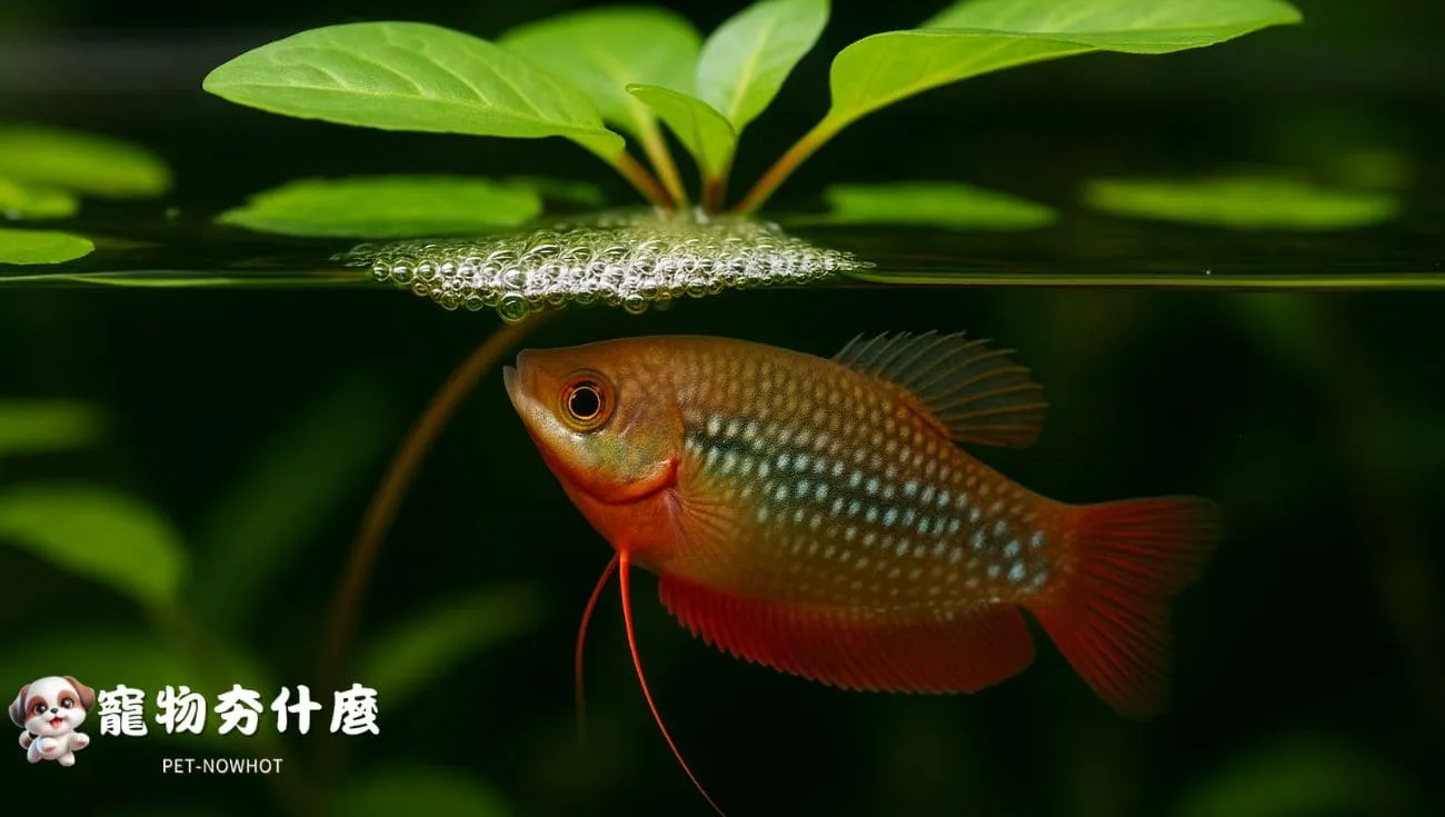 雄珍珠馬甲魚築泡巢實景