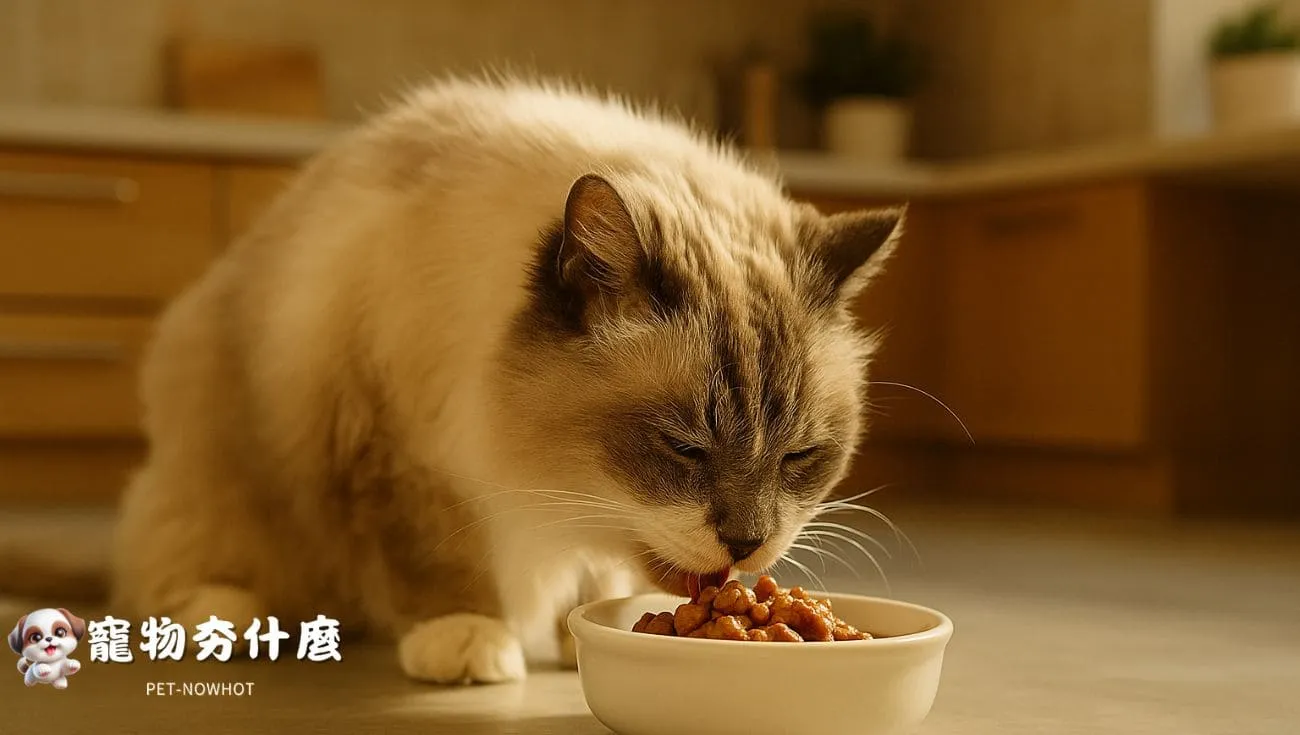 高齡布偶貓享用營養濕食照