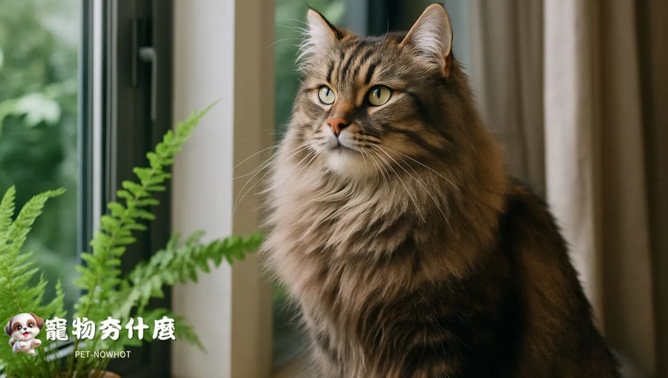西伯利亞貓享受涼爽自然窗邊照