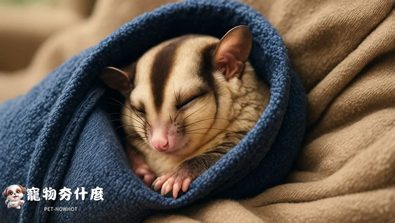 攜行袋內熟睡的蜜袋鼯貼近主人旁