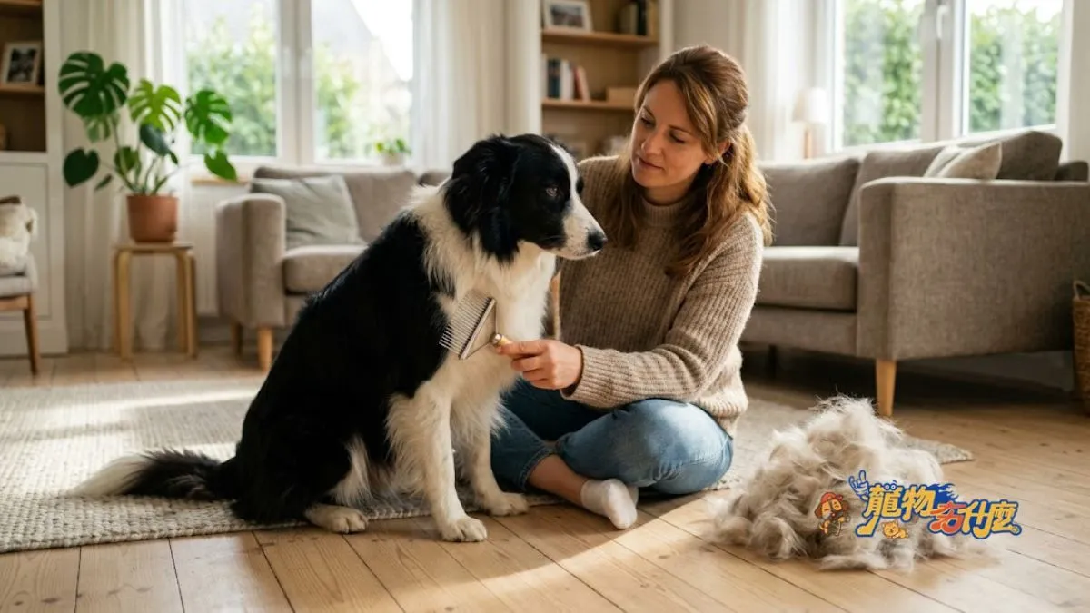 邊境牧羊犬好養嗎?2026新手飼養全攻略:優缺點與智商解析 6 飼主使用底毛耙梳理邊境牧羊犬