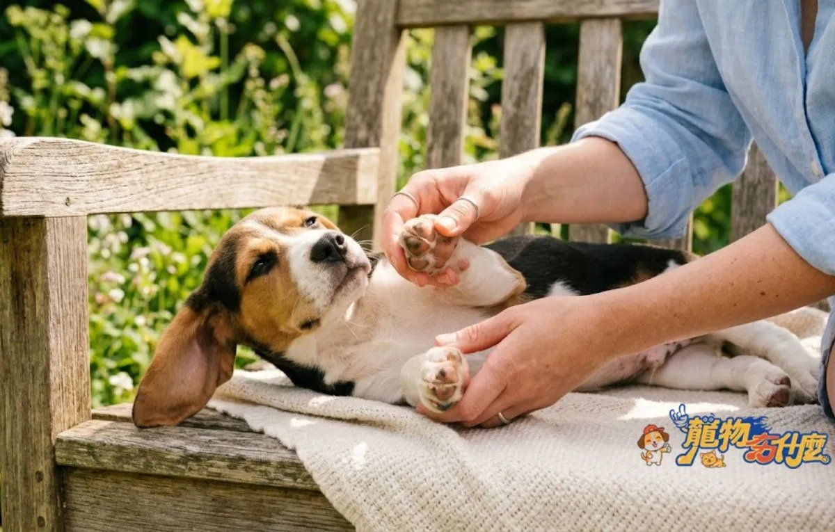 幼犬怎麼教?定點大小便與社會化訓練指南 7 獸醫與飼主共同為幼犬進行觸摸減敏。