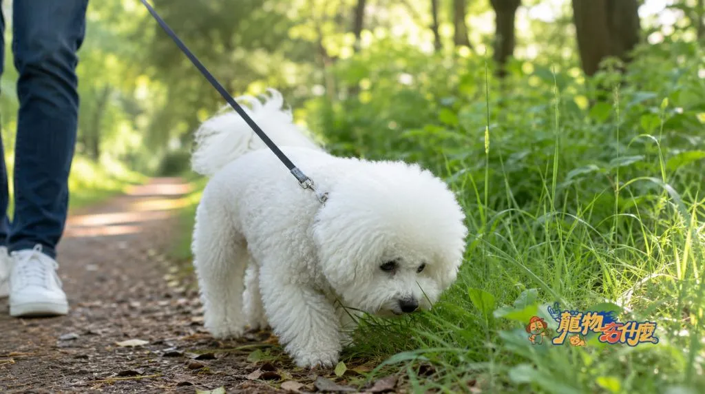 比熊犬好養嗎?2026低掉毛與分離焦慮攻略 6 比熊犬在公園步道散步嗅聞