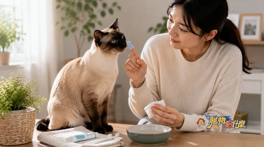 貓咪口炎怎麼辦?口臭疼痛與進食警訊 5 主人替暹羅貓做溫和口腔清潔